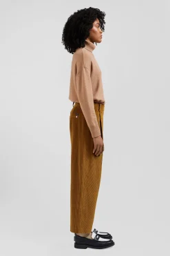 Relaxed brown wool and cotton turtleneck jumper