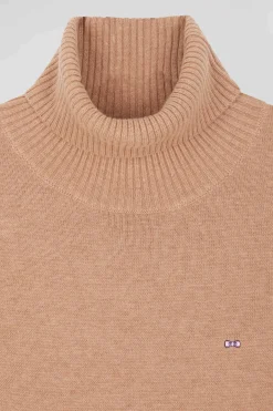 Relaxed brown wool and cotton turtleneck jumper