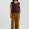 Relaxed burgundy cable-knit cotton V-neck sleeveless jumper