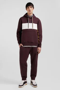 Relaxed burgundy colorblock cotton hoodie