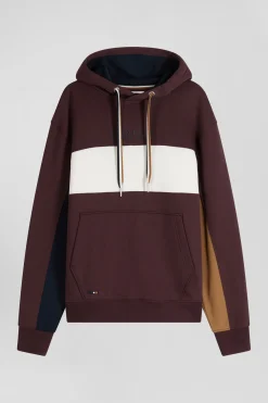 Relaxed burgundy colorblock cotton hoodie