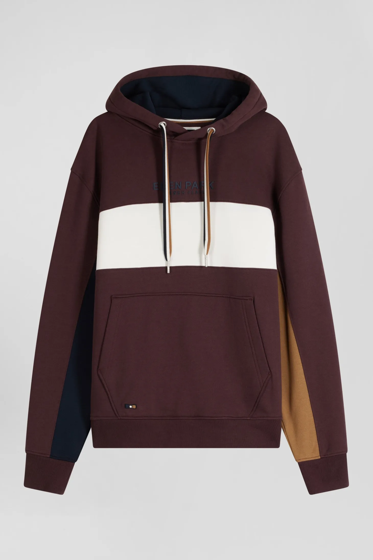 Relaxed burgundy colorblock cotton hoodie