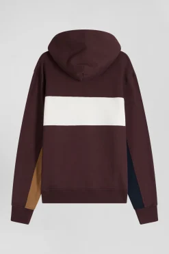 Relaxed burgundy colorblock cotton hoodie