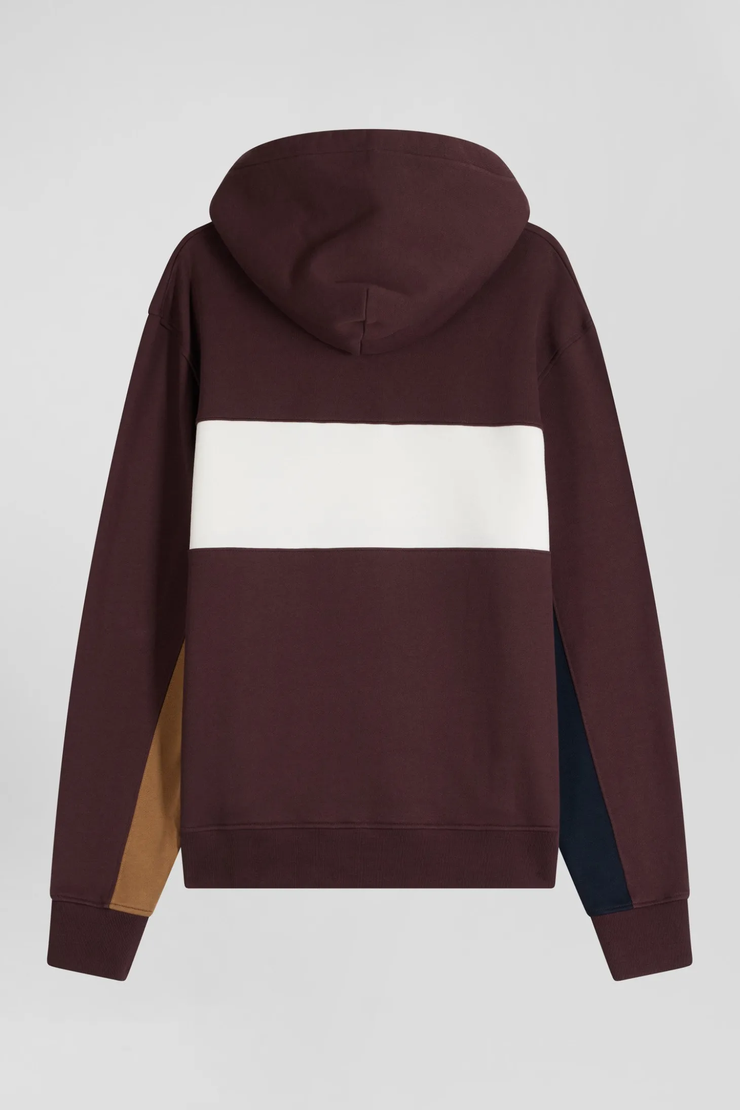 Relaxed burgundy colorblock cotton hoodie