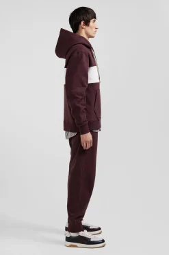 Relaxed burgundy colorblock cotton hoodie