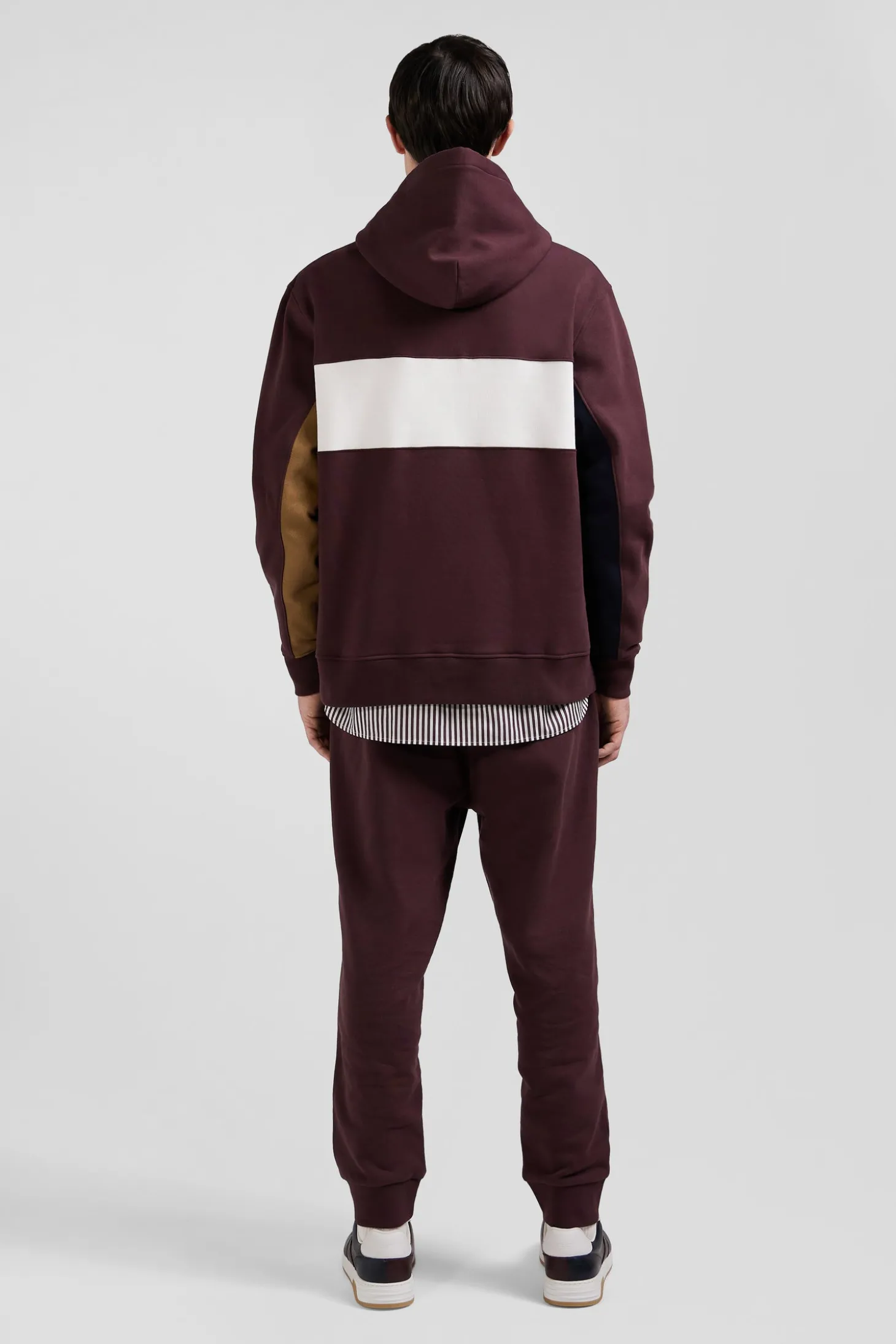 Relaxed burgundy colorblock cotton hoodie