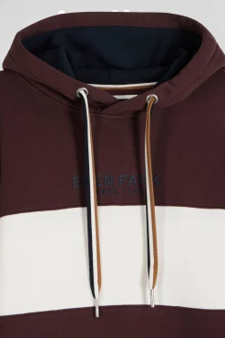 Relaxed burgundy colorblock cotton hoodie