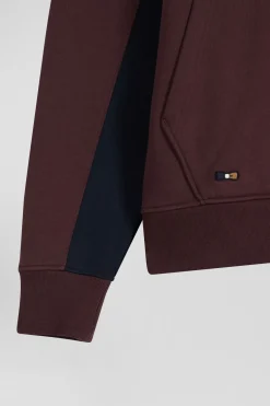 Relaxed burgundy colorblock cotton hoodie