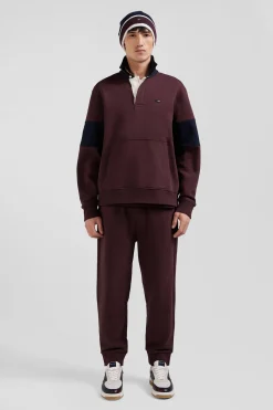Relaxed burgundy cotton sweatshirt with rugby shirt collar
