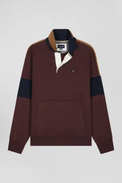 Relaxed burgundy cotton sweatshirt with rugby shirt collar