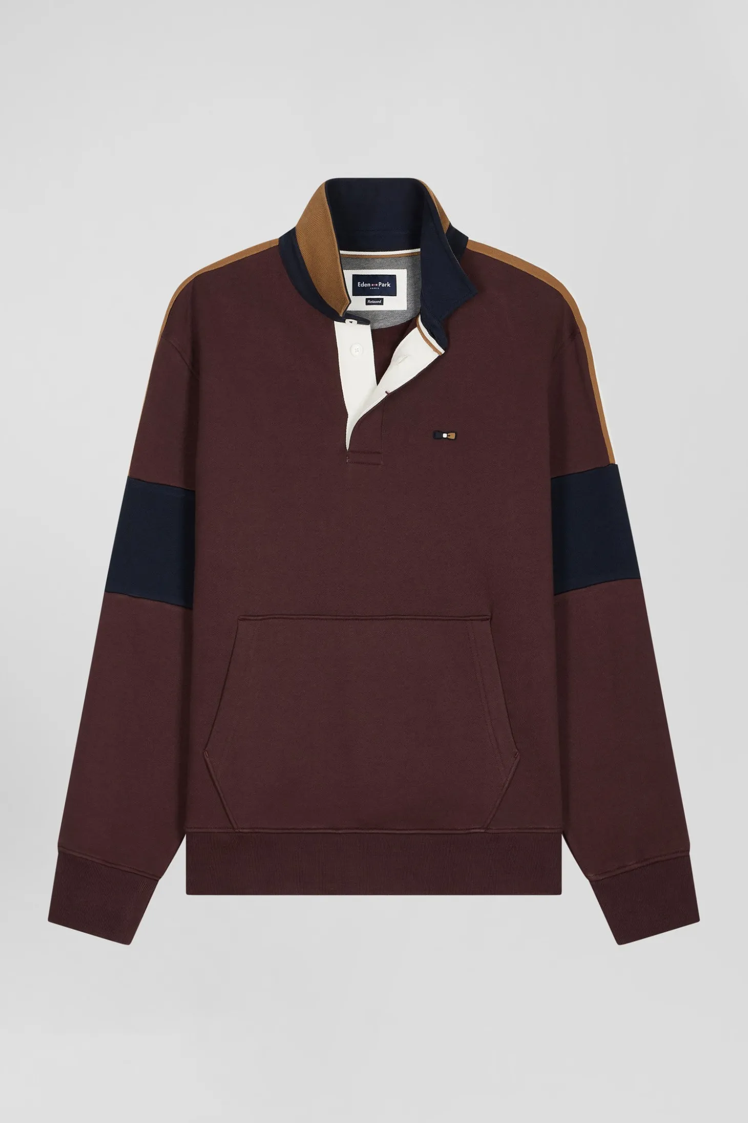 Relaxed burgundy cotton sweatshirt with rugby shirt collar