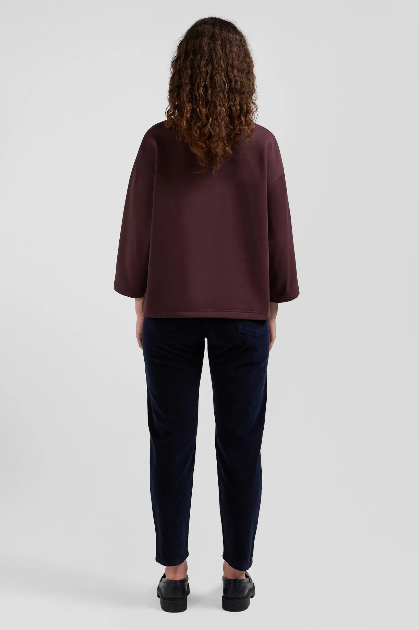Relaxed burgundy cotton sweatshirt with rugby shirt collar