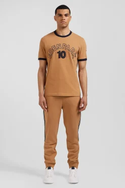 Relaxed camel bicolor short-sleeved cotton T-shirt with Eden Park 10 print