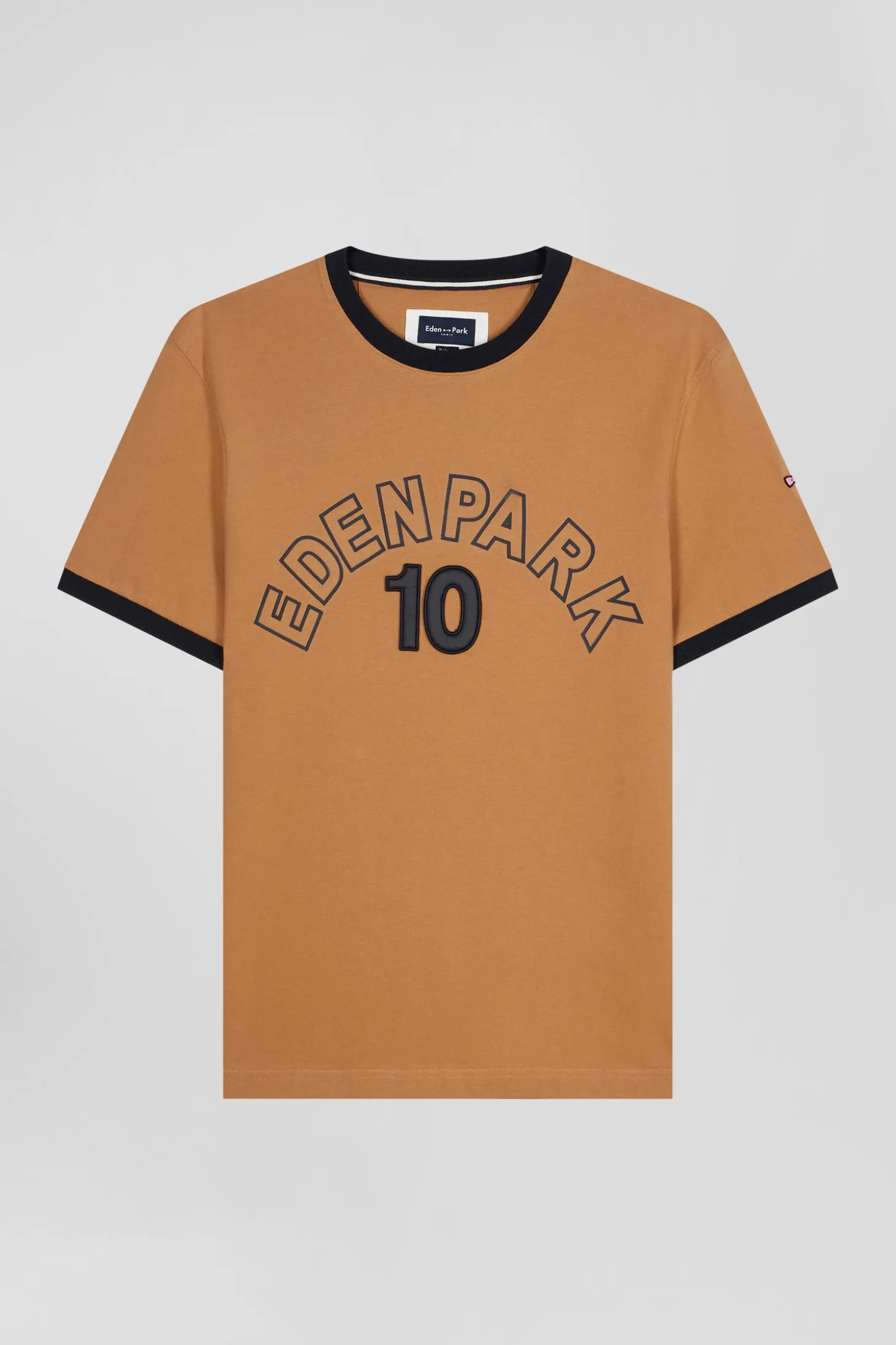 Relaxed camel bicolor short-sleeved cotton T-shirt with Eden Park 10 print