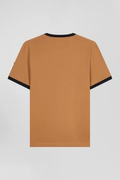 Relaxed camel bicolor short-sleeved cotton T-shirt with Eden Park 10 print