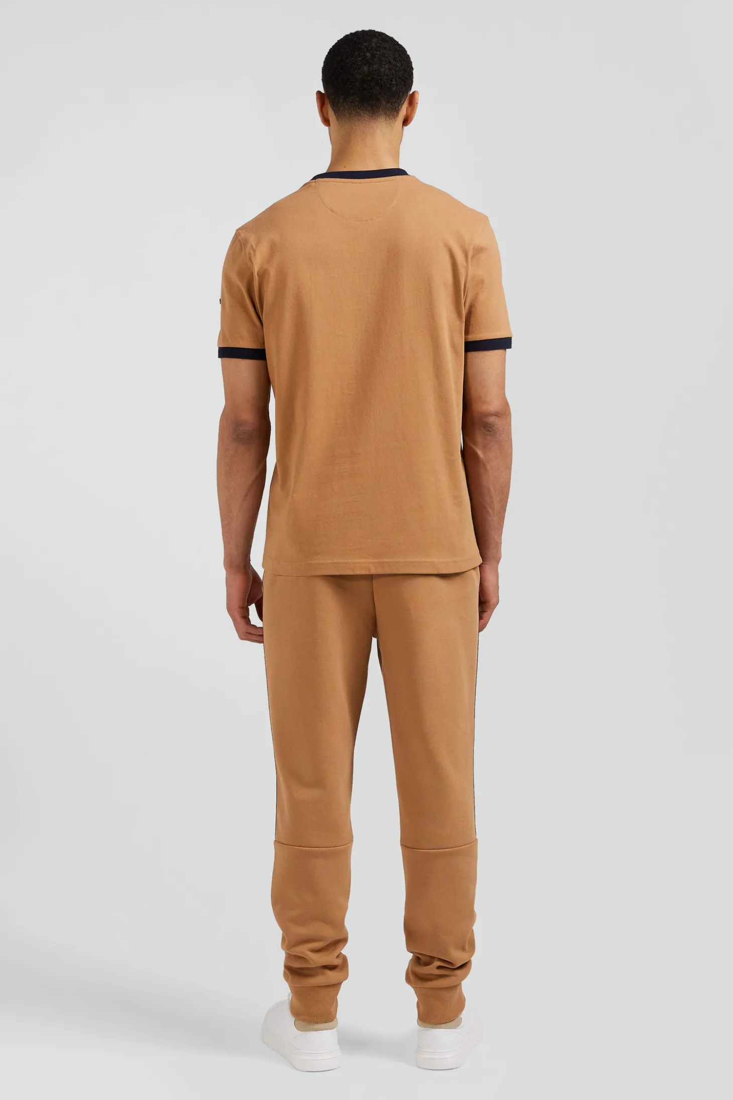 Relaxed camel bicolor short-sleeved cotton T-shirt with Eden Park 10 print