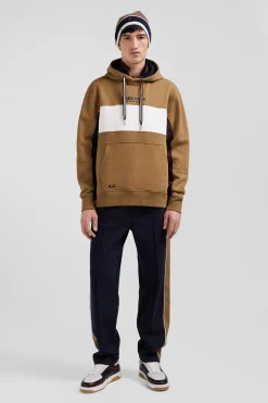 Relaxed camel colorblock cotton hoodie