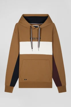 Relaxed camel colorblock cotton hoodie