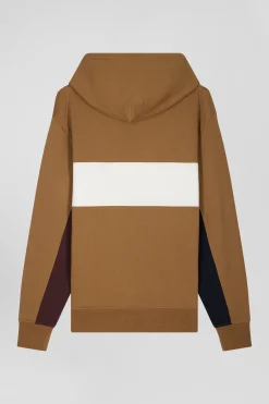 Relaxed camel colorblock cotton hoodie