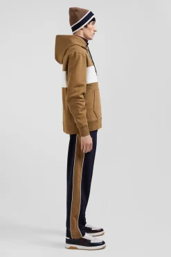 Relaxed camel colorblock cotton hoodie