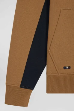 Relaxed camel colorblock cotton hoodie