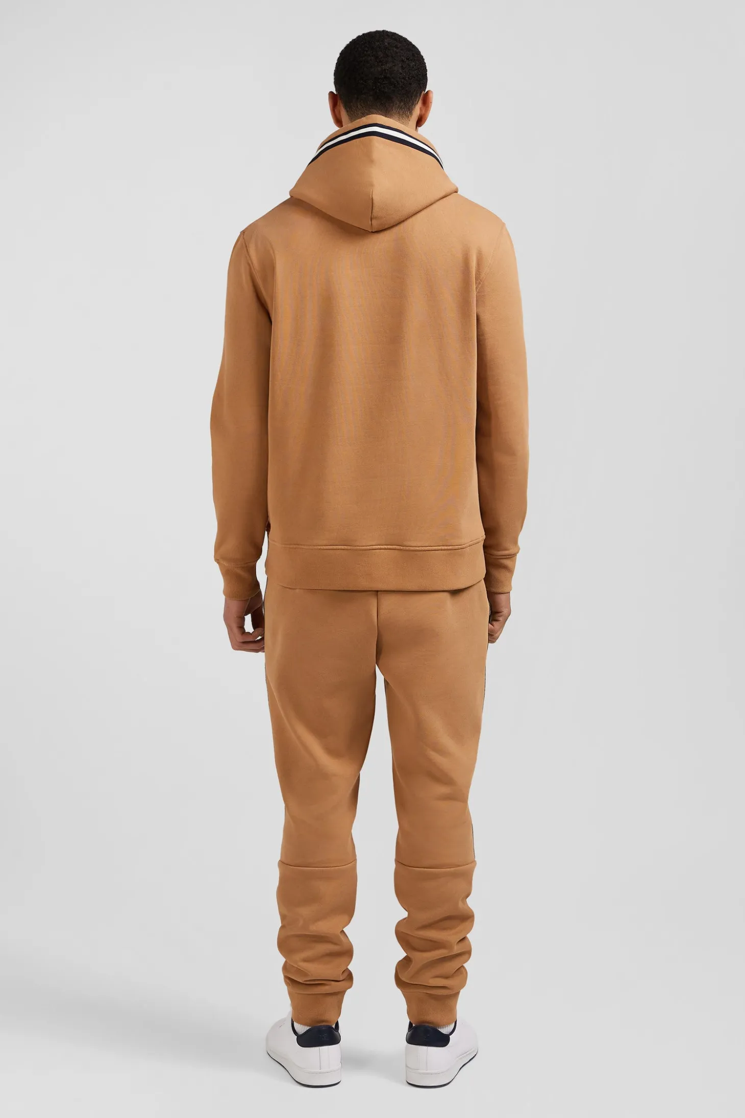 Relaxed camel cotton blend hoodie with padded embroidery