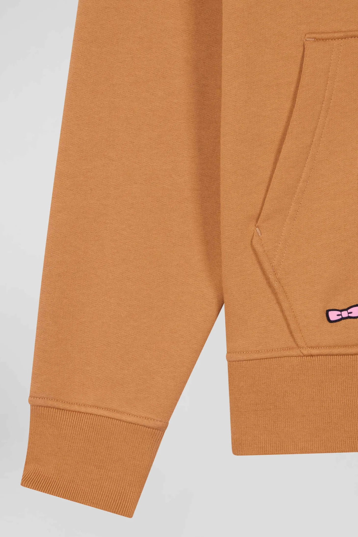Relaxed camel cotton blend hoodie with padded embroidery