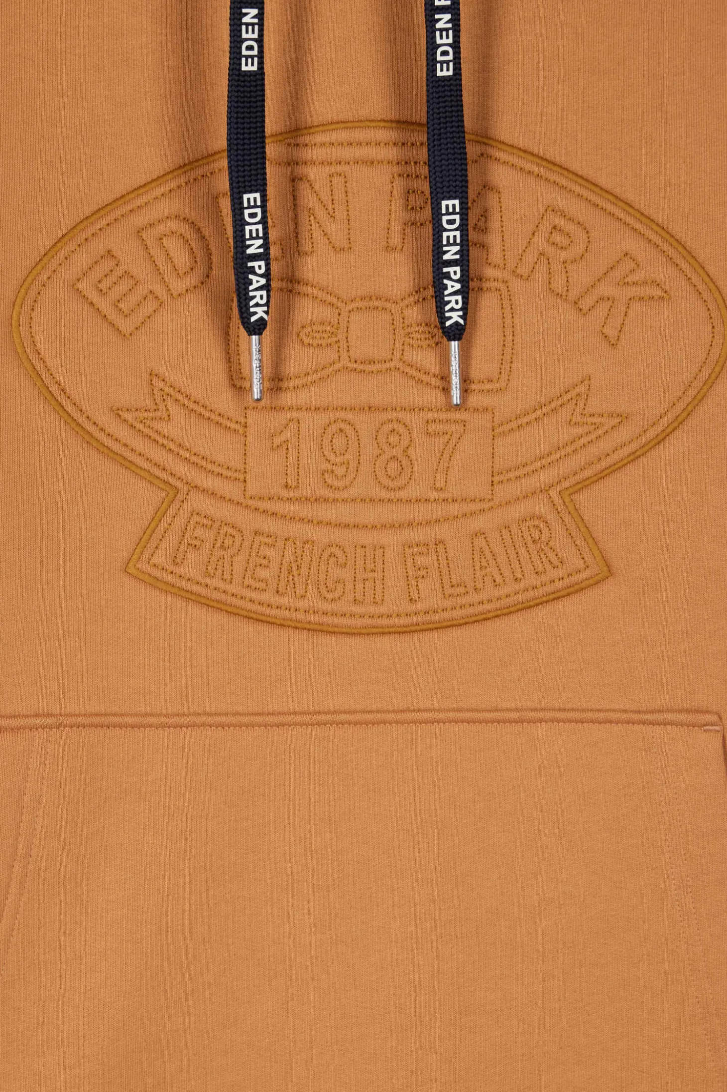 Relaxed camel cotton blend hoodie with padded embroidery