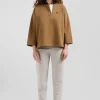 Relaxed camel cotton sweatshirt with rugby shirt collar