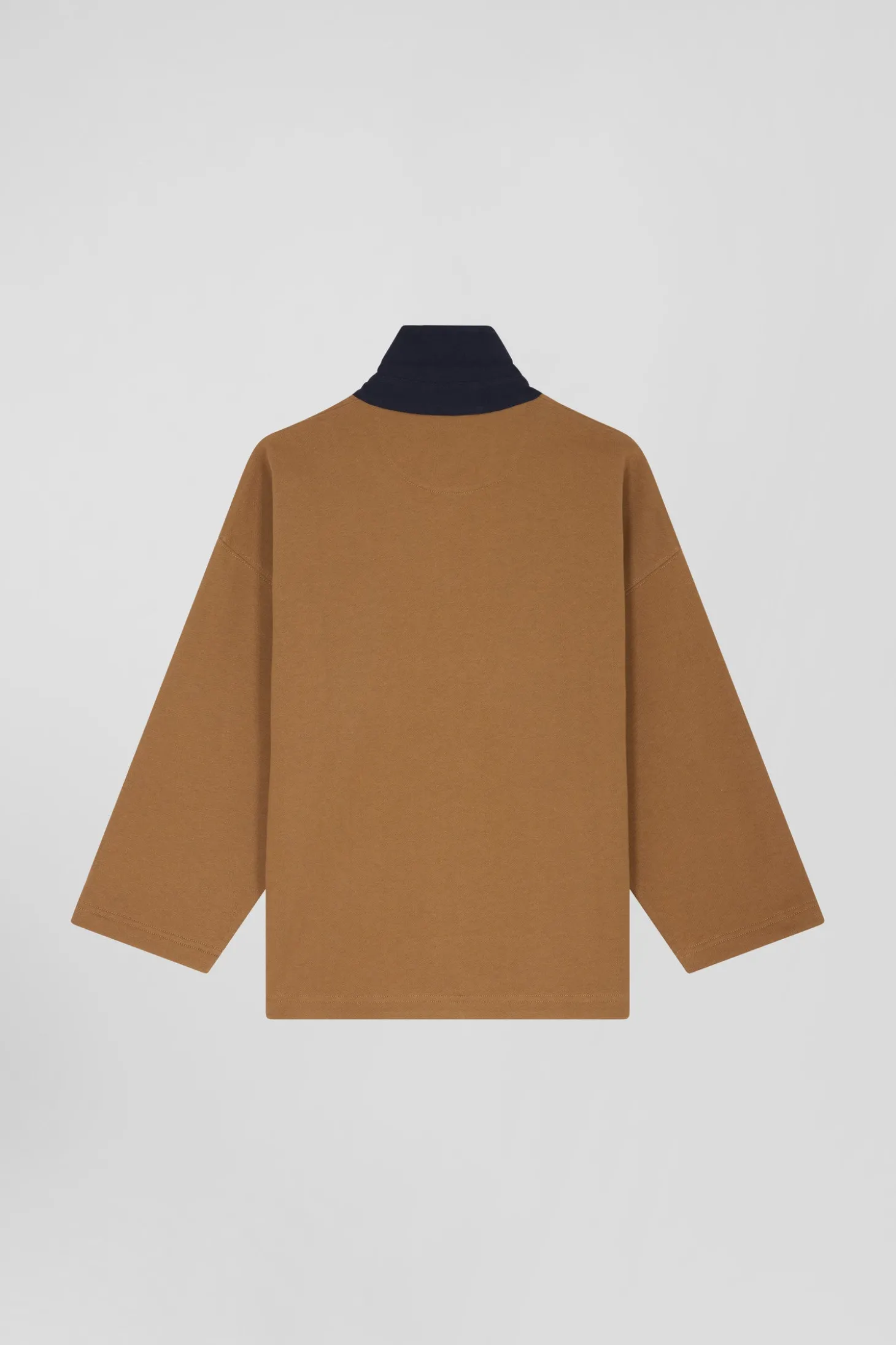 Relaxed camel cotton sweatshirt with rugby shirt collar