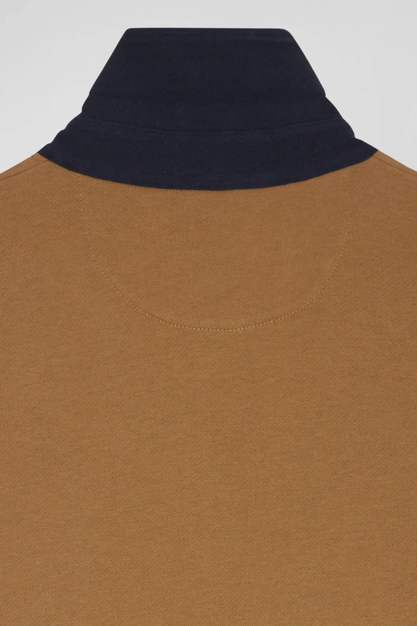 Relaxed camel cotton sweatshirt with rugby shirt collar
