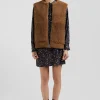 Relaxed camel sleeveless zip-up vest