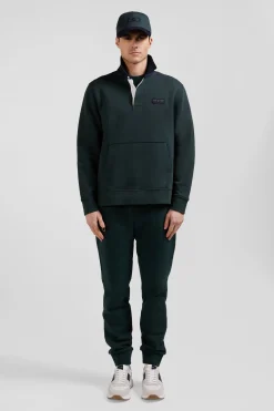Relaxed green cotton blend sweatshirt with checked patchwork and rugby shirt collar