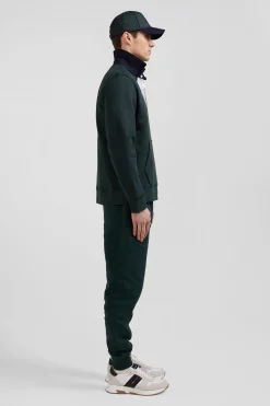 Relaxed green cotton blend sweatshirt with checked patchwork and rugby shirt collar