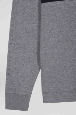 Relaxed grey embroidered long-sleeved cotton rugby shirt