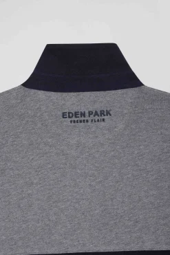 Relaxed grey embroidered long-sleeved cotton rugby shirt