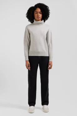 Relaxed light grey wool and cotton turtleneck jumper