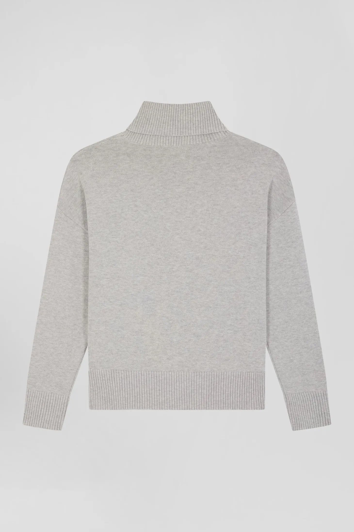 Relaxed light grey wool and cotton turtleneck jumper