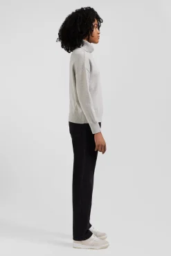 Relaxed light grey wool and cotton turtleneck jumper