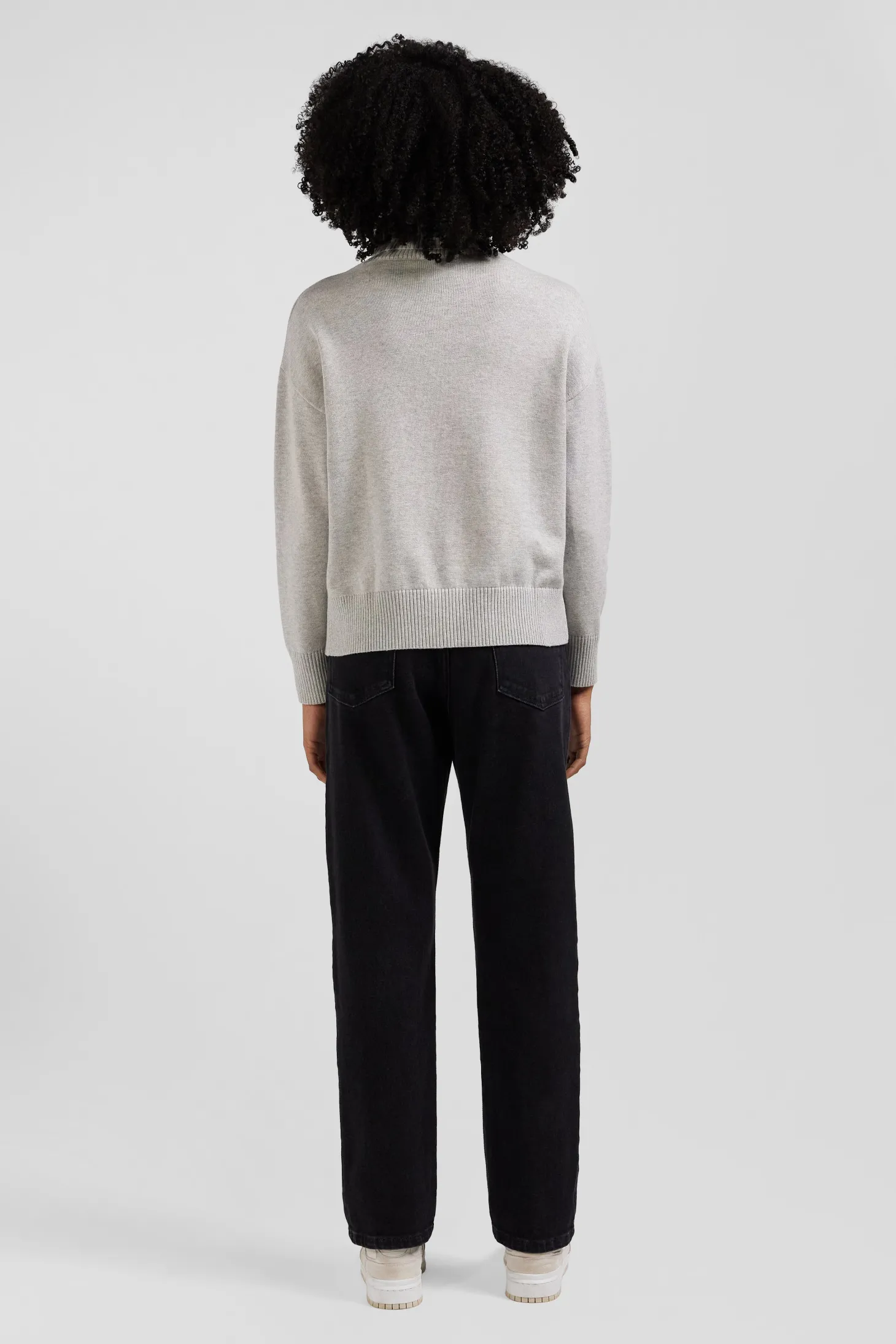 Relaxed light grey wool and cotton turtleneck jumper