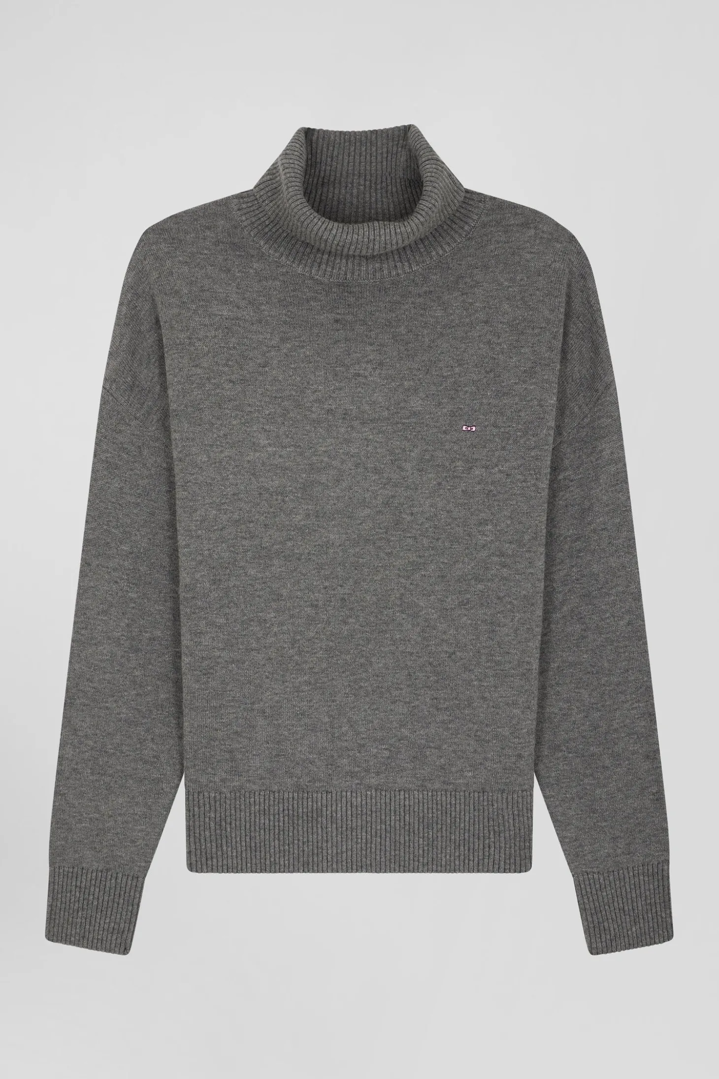 Relaxed mottled grey wool and cotton turtleneck jumper