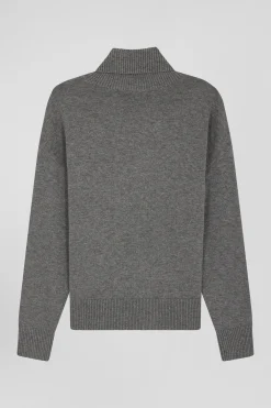 Relaxed mottled grey wool and cotton turtleneck jumper