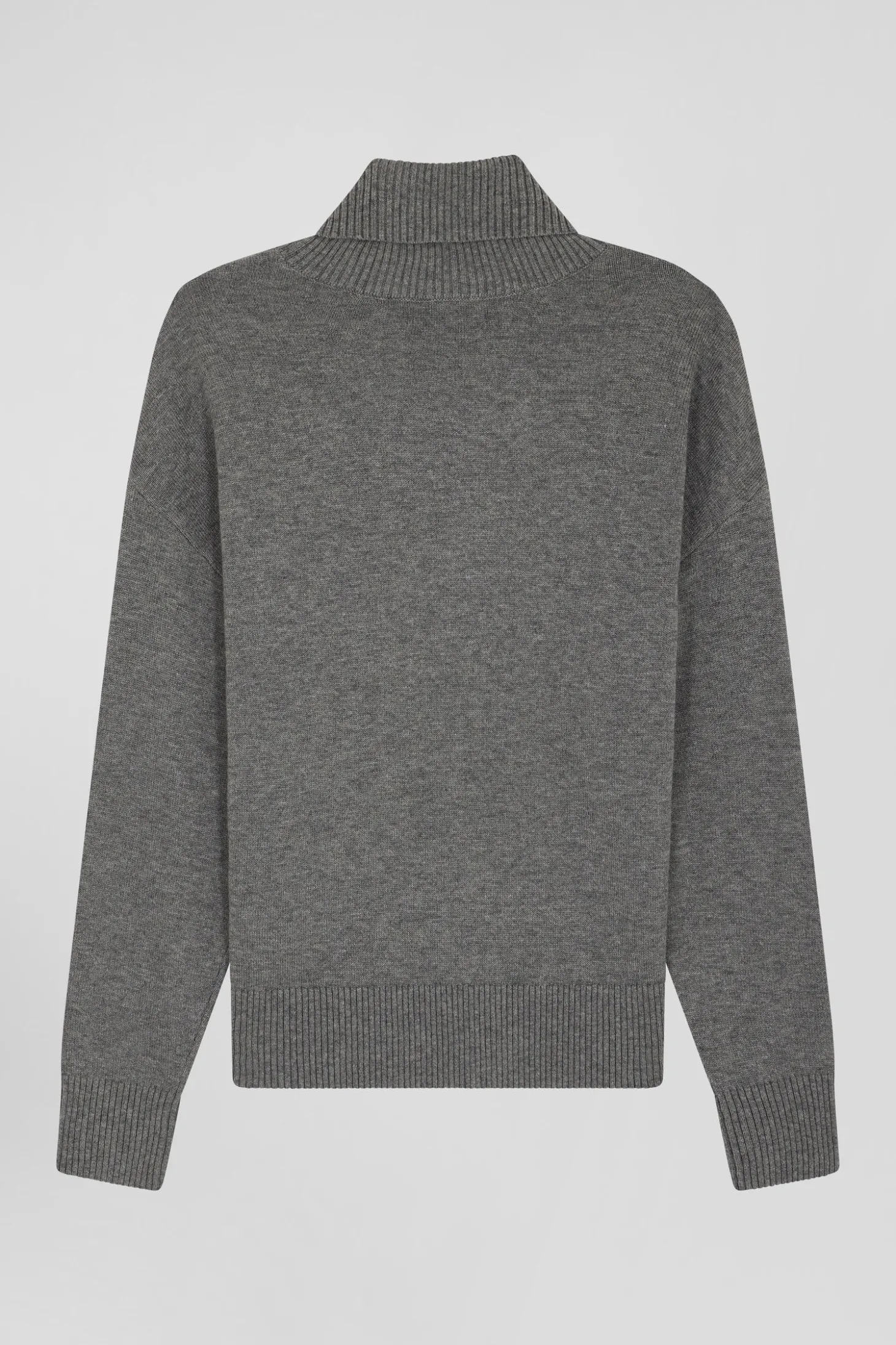 Relaxed mottled grey wool and cotton turtleneck jumper