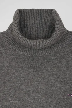 Relaxed mottled grey wool and cotton turtleneck jumper