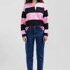 Relaxed navy and pink striped long-sleeved cotton rugby shirt