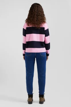 Relaxed navy and pink striped long-sleeved cotton rugby shirt