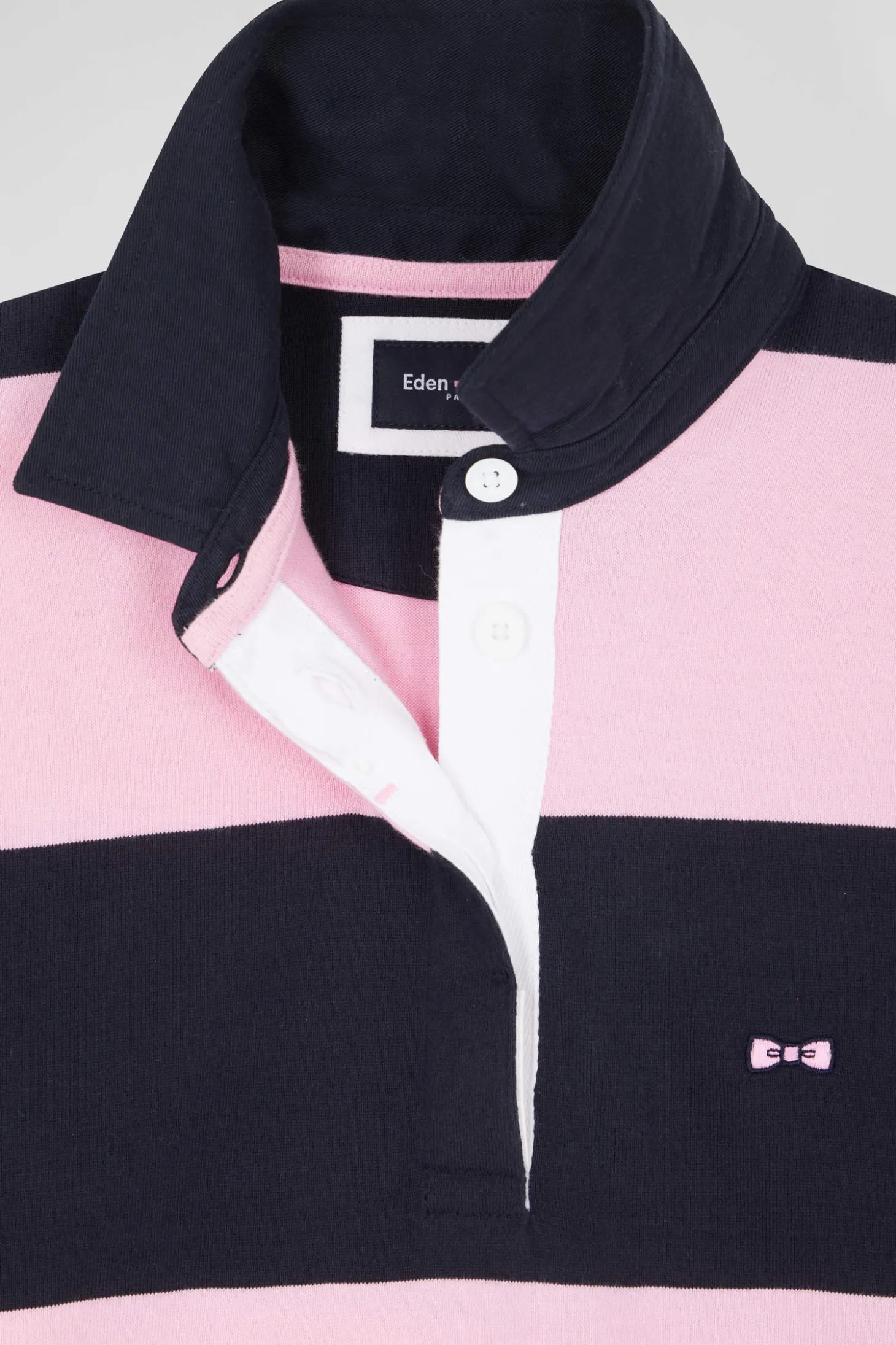 Relaxed navy and pink striped long-sleeved cotton rugby shirt