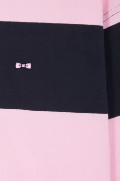Relaxed navy and pink striped long-sleeved cotton rugby shirt