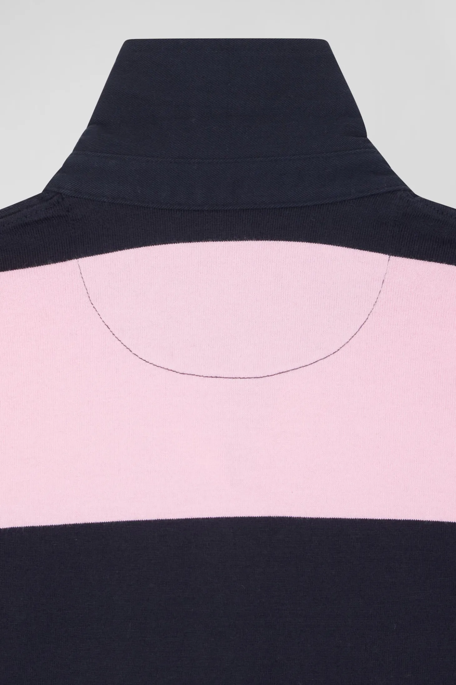 Relaxed navy and pink striped long-sleeved cotton rugby shirt