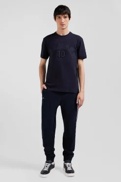 Relaxed navy and sky blue bicolor short-sleeved cotton T-shirt with Eden Park 10 print